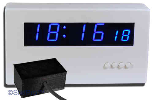 SPDv2233 - DCF Uhr mit blauen Anzeige im gedruckten Gehäuse, mit externer Antenne