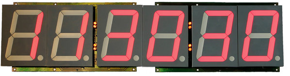SPO2141.101 Modul ohne Gehäuse mit roten Anzeigen, mit dargestellter Uhrzeit. Anzeigen größe 6 x 100 mm.\\n\\n19.02.2014 21:05
